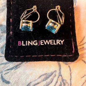 Bling Jewelry Blue Stud Earrings with Turquoise Gem CLIP ON NWT